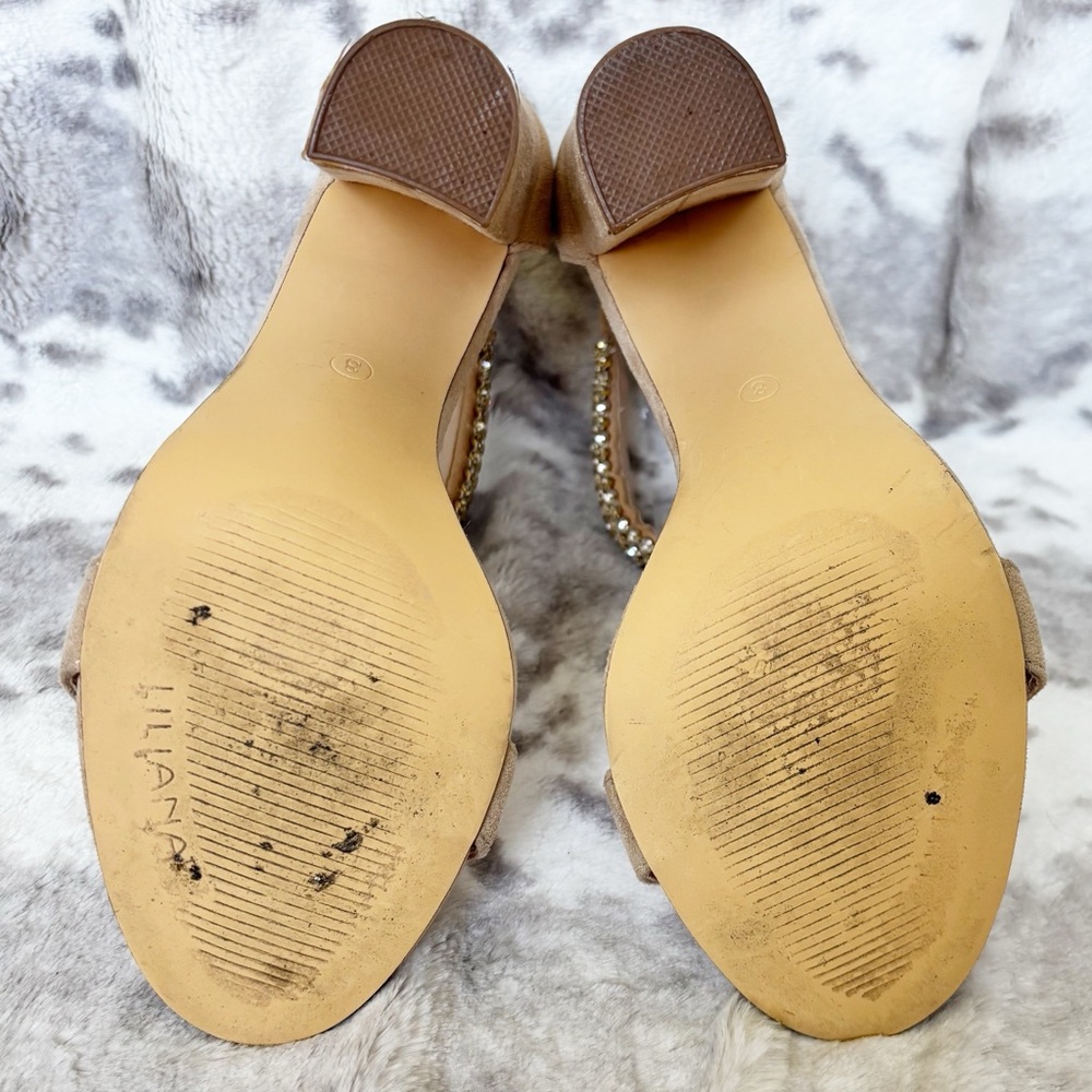 Liliana Champagne Nude Rhinestone Block Heel Sandals | Size 8 - Picture 8 of 11